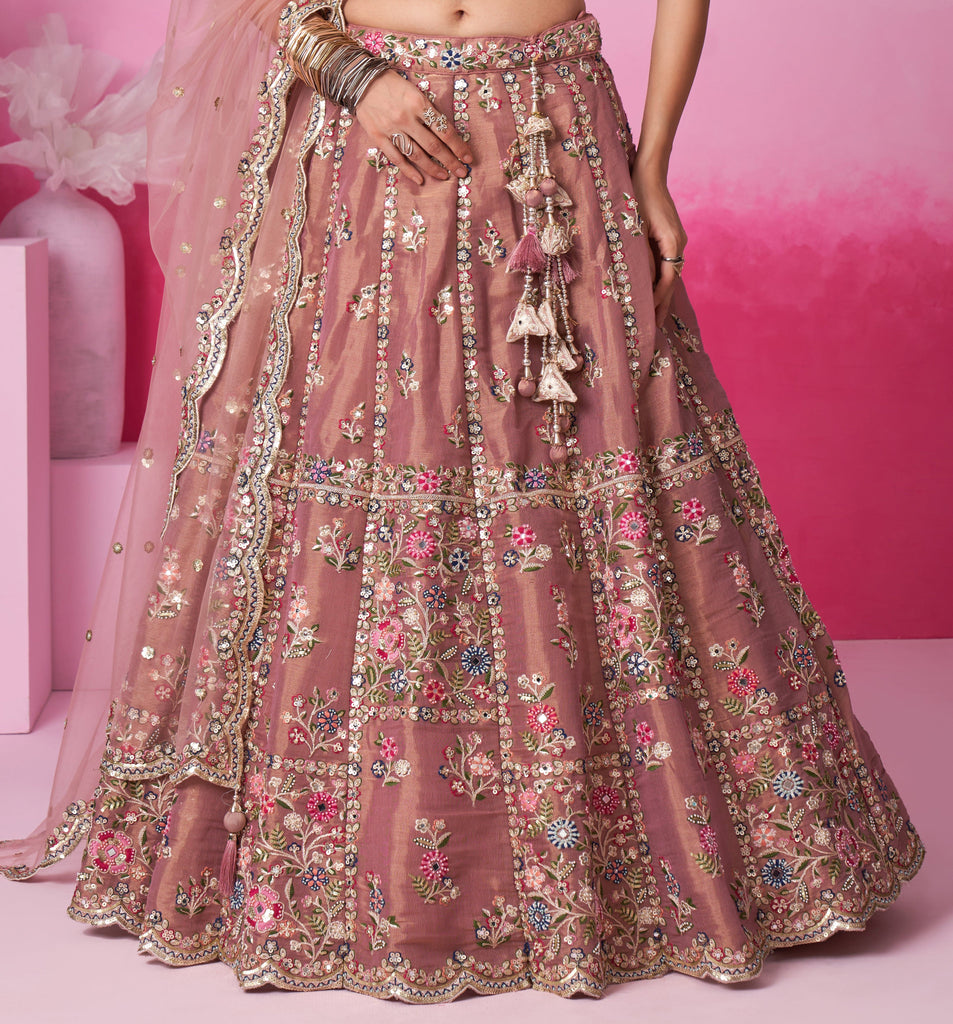 Copper Rose Designer Embroidered Wedding Bridal Net Lehenga Choli-Saira's Boutique