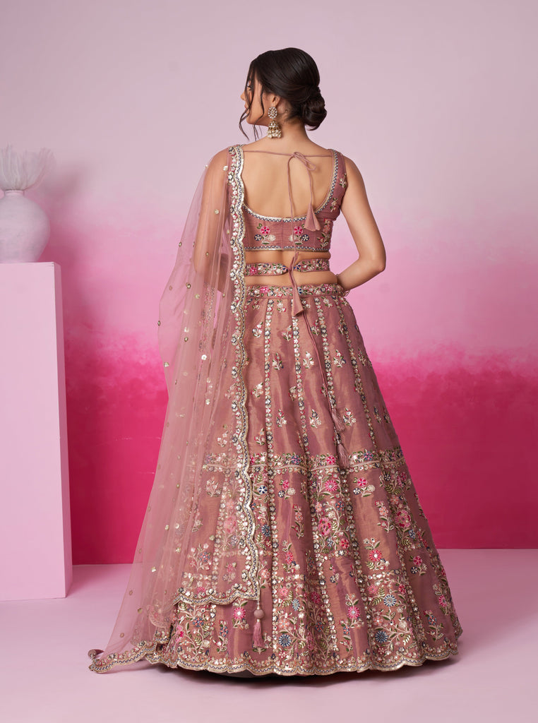 Copper Rose Designer Embroidered Wedding Bridal Net Lehenga Choli-Saira's Boutique