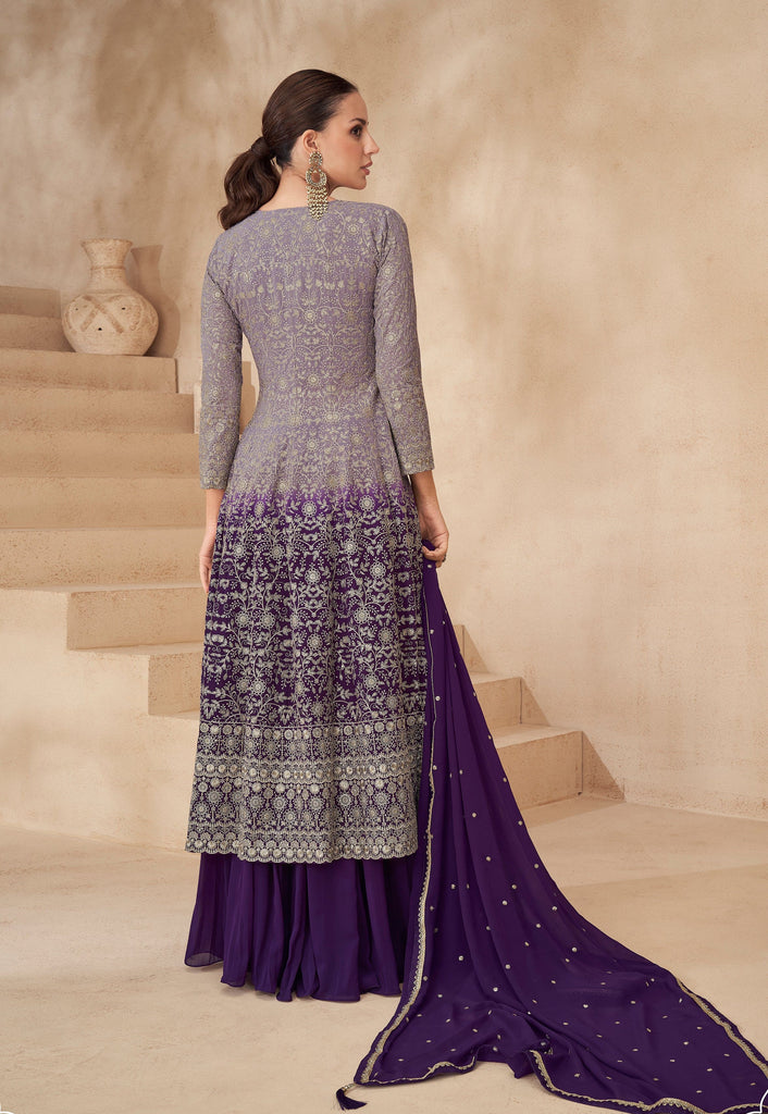 Dark Purple Designer Embroidered Wedding Sharara Suit-Saira's Boutique