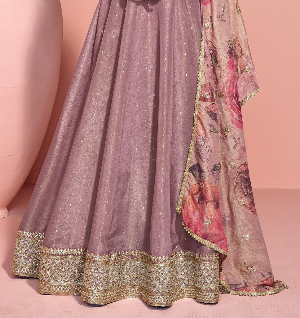Dull Mauve Designer Embroidered Pure Jacquard Silk Anarkali Suit-Saira's Boutique