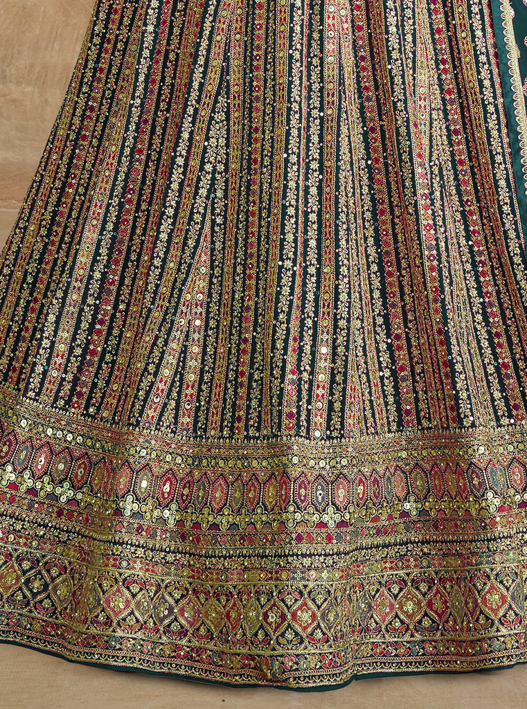 Green Designer Heavy Embroidered Georgette Wedding Anarkali Gown-Saira's Boutique