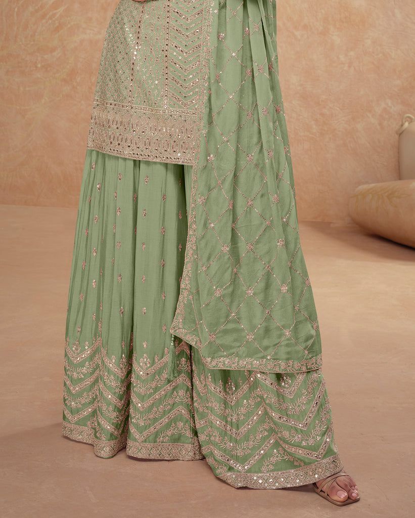 Light Pista Green Designer Embroidered Wedding Sharara Suit-Saira's Boutique