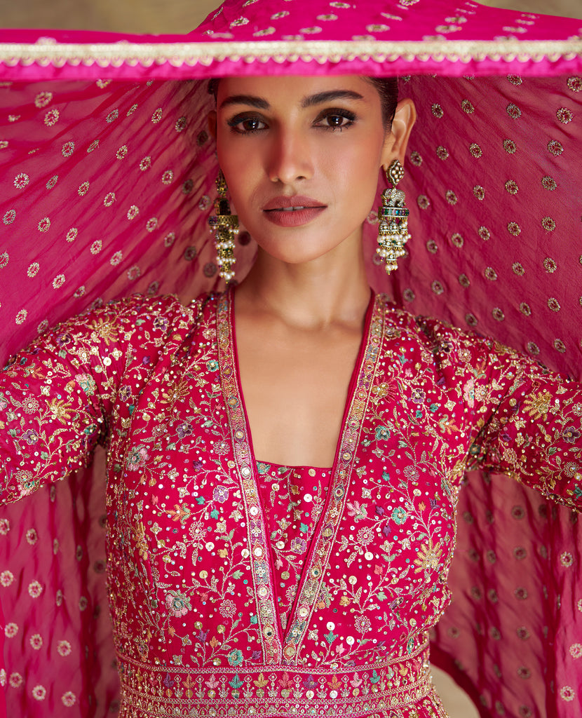 Magenta Designer Heavy Embroidered Georgette Wedding Anarkali Gown-Saira's Boutique