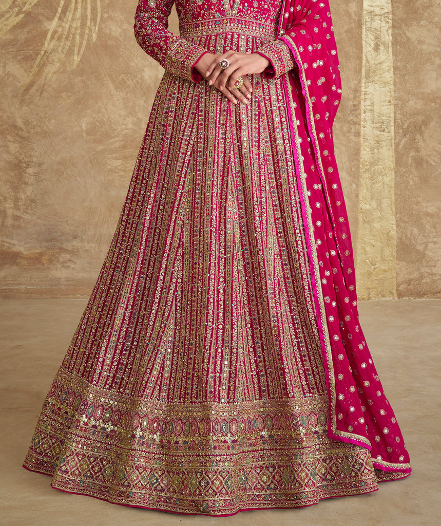 Magenta Designer Heavy Embroidered Georgette Wedding Anarkali Gown-Saira's Boutique