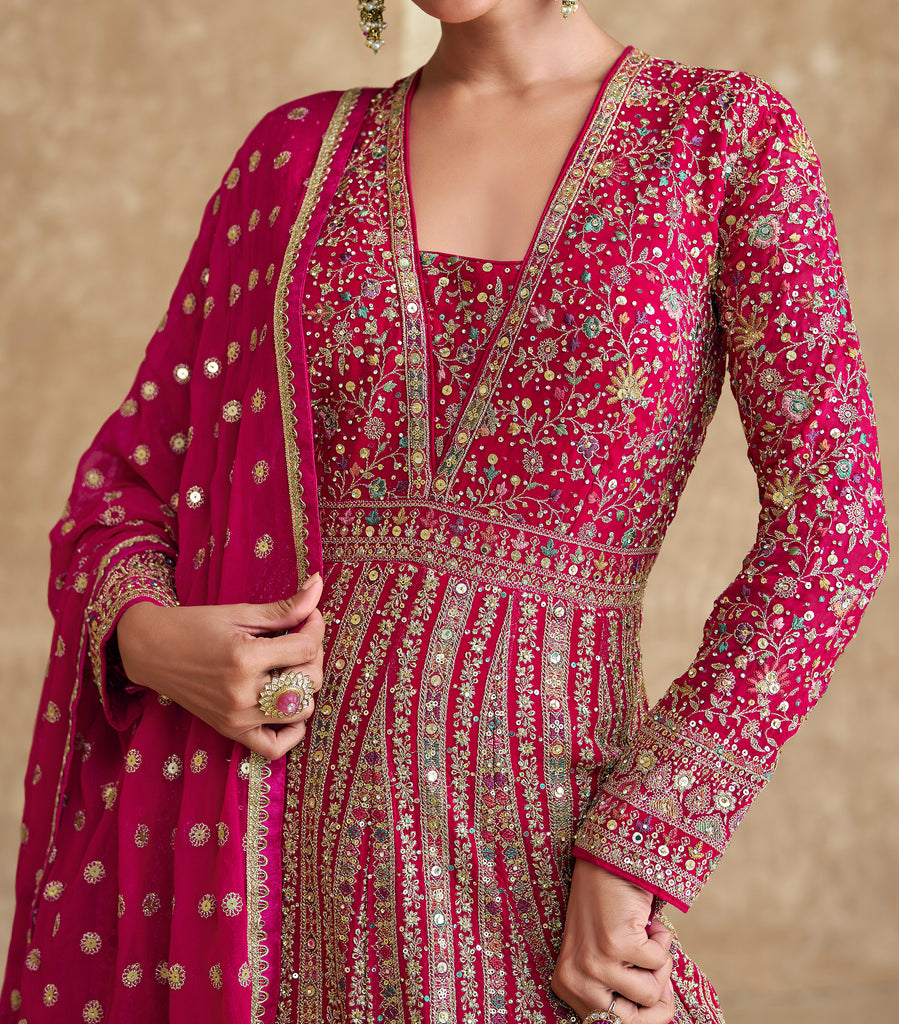 Magenta Designer Heavy Embroidered Georgette Wedding Anarkali Gown-Saira's Boutique
