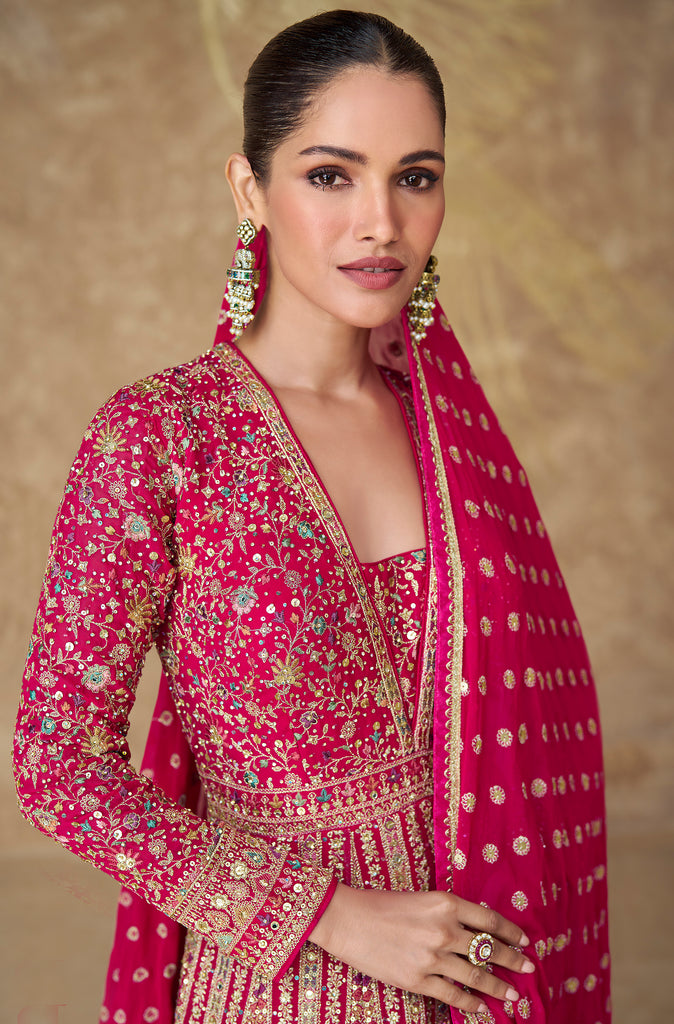 Magenta Designer Heavy Embroidered Georgette Wedding Anarkali Gown-Saira's Boutique