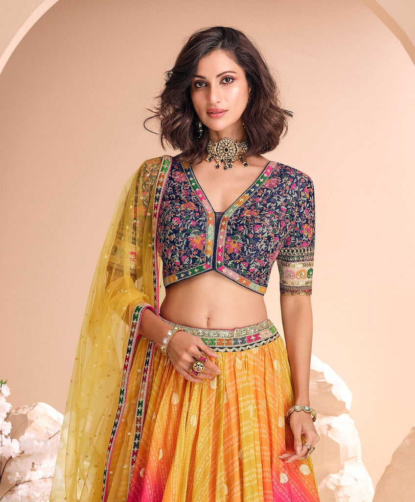Multicolor Designer Embroidered Jacquard Silk Wedding Lehenga-Saira's Boutique