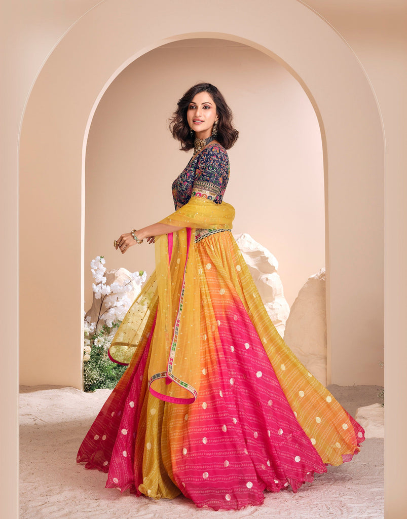 Multicolor Designer Embroidered Jacquard Silk Wedding Lehenga-Saira's Boutique