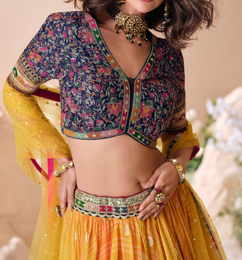 Multicolor Designer Embroidered Jacquard Silk Wedding Lehenga-Saira's Boutique