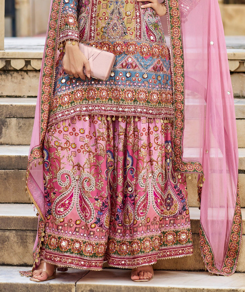 Pink Designer Embroidered Heavy Chinon Party Wear Sharara Suit-Saira's Boutique