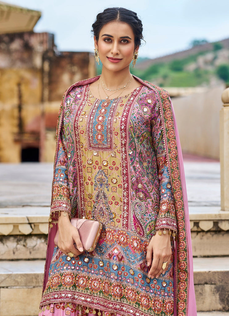 Pink Designer Embroidered Heavy Chinon Party Wear Sharara Suit-Saira's Boutique