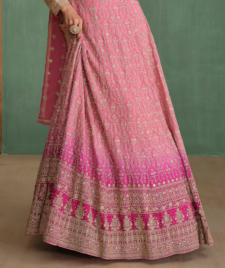 Pink Designer Embroidered Pure Georgette Anarkali Gown-Saira's Boutique