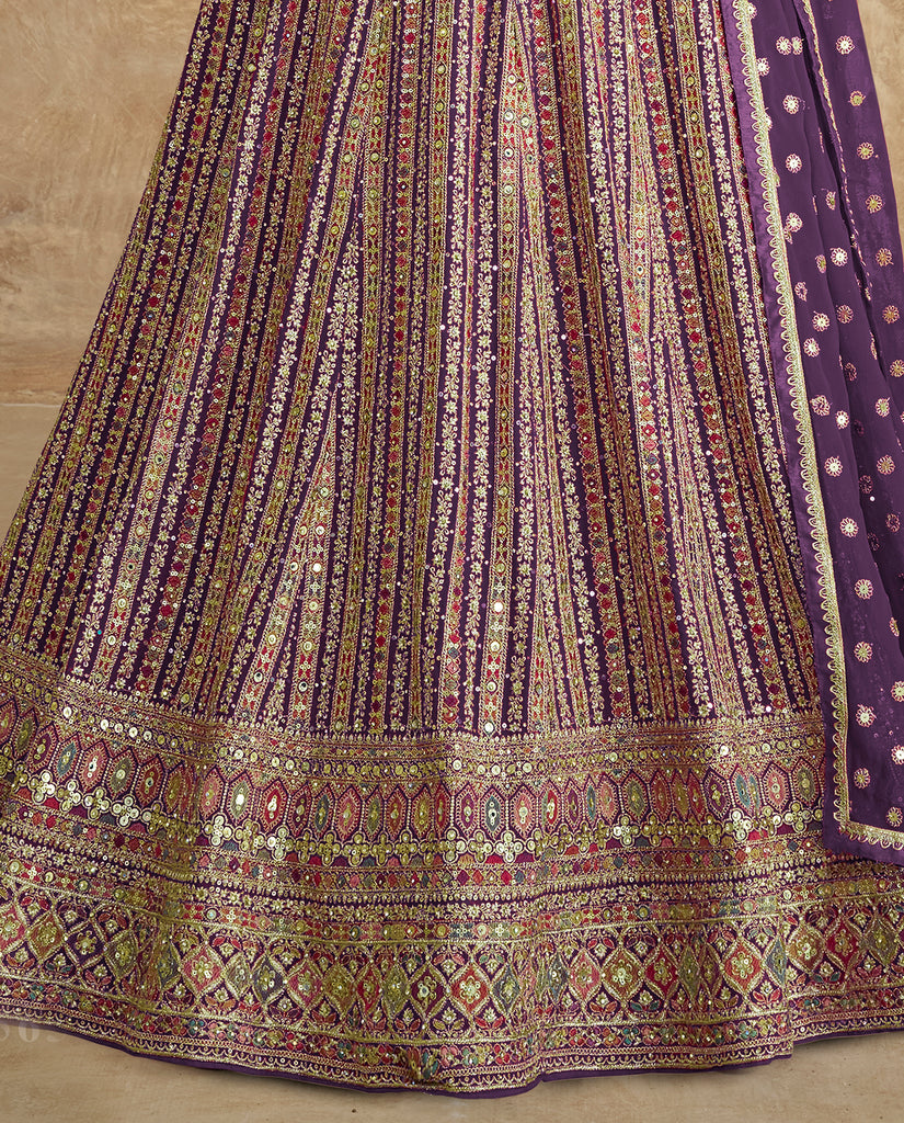 Purple Designer Heavy Embroidered Georgette Wedding Anarkali Gown-Saira's Boutique