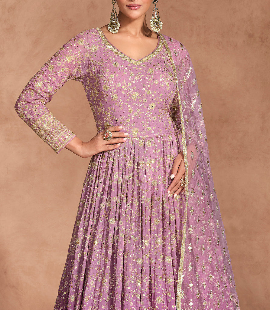 Shaded Purple Designer Heavy Embroidered Pure Georgette Wedding Anarkali Gown-Saira's Boutique