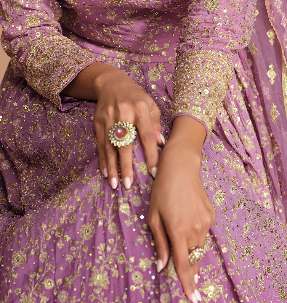 Shaded Purple Designer Heavy Embroidered Pure Georgette Wedding Anarkali Gown-Saira's Boutique