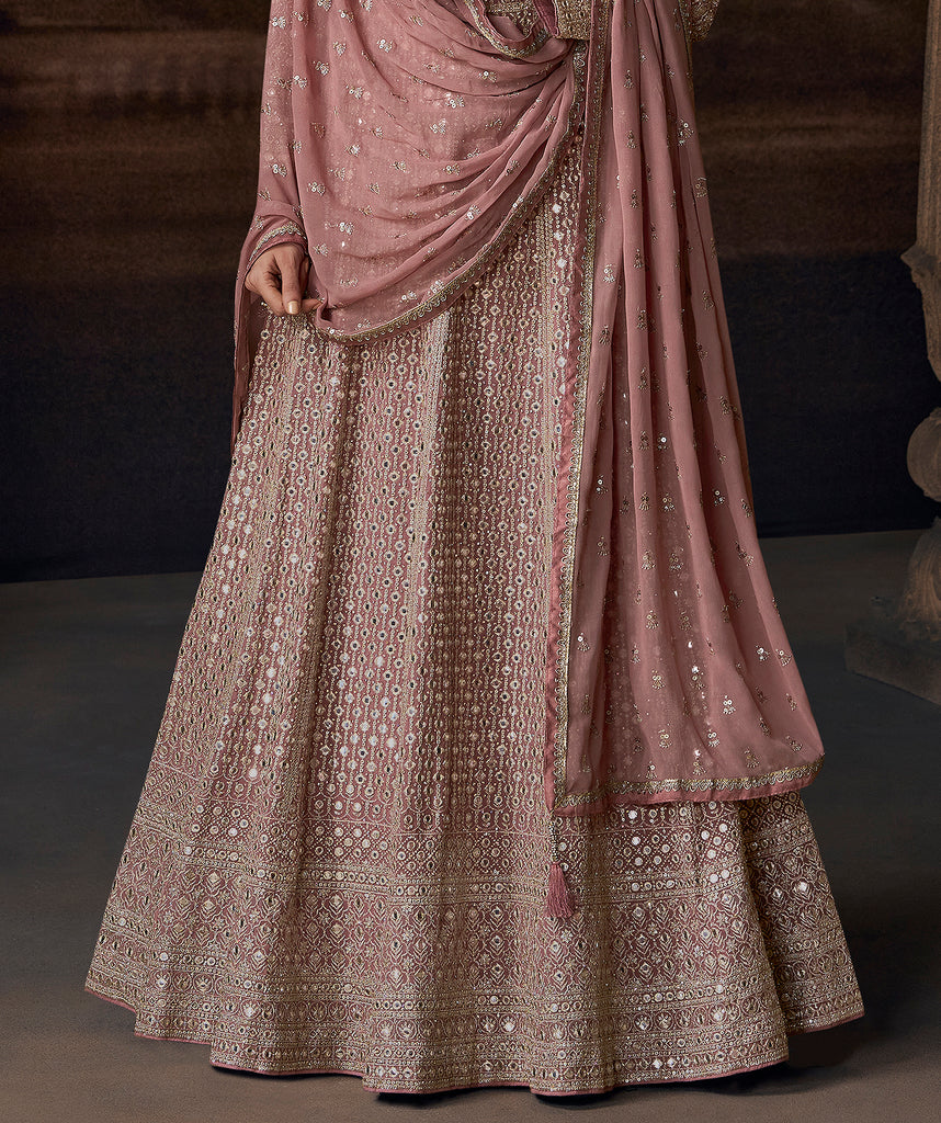Taupe Pink Designer Heavy Embroidered Pure Georgette Wedding Anarkali Gown-Saira's Boutique