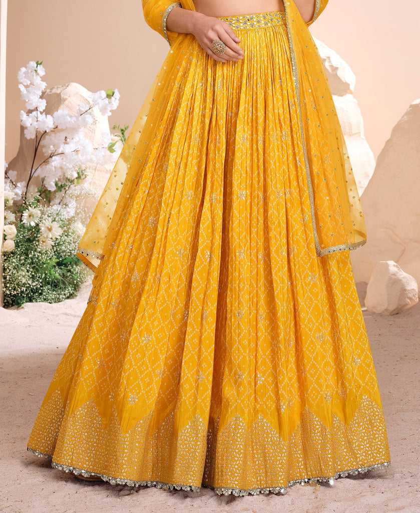 Yellow Designer Embroidered Jacquard Silk Wedding Lehenga-Saira's Boutique
