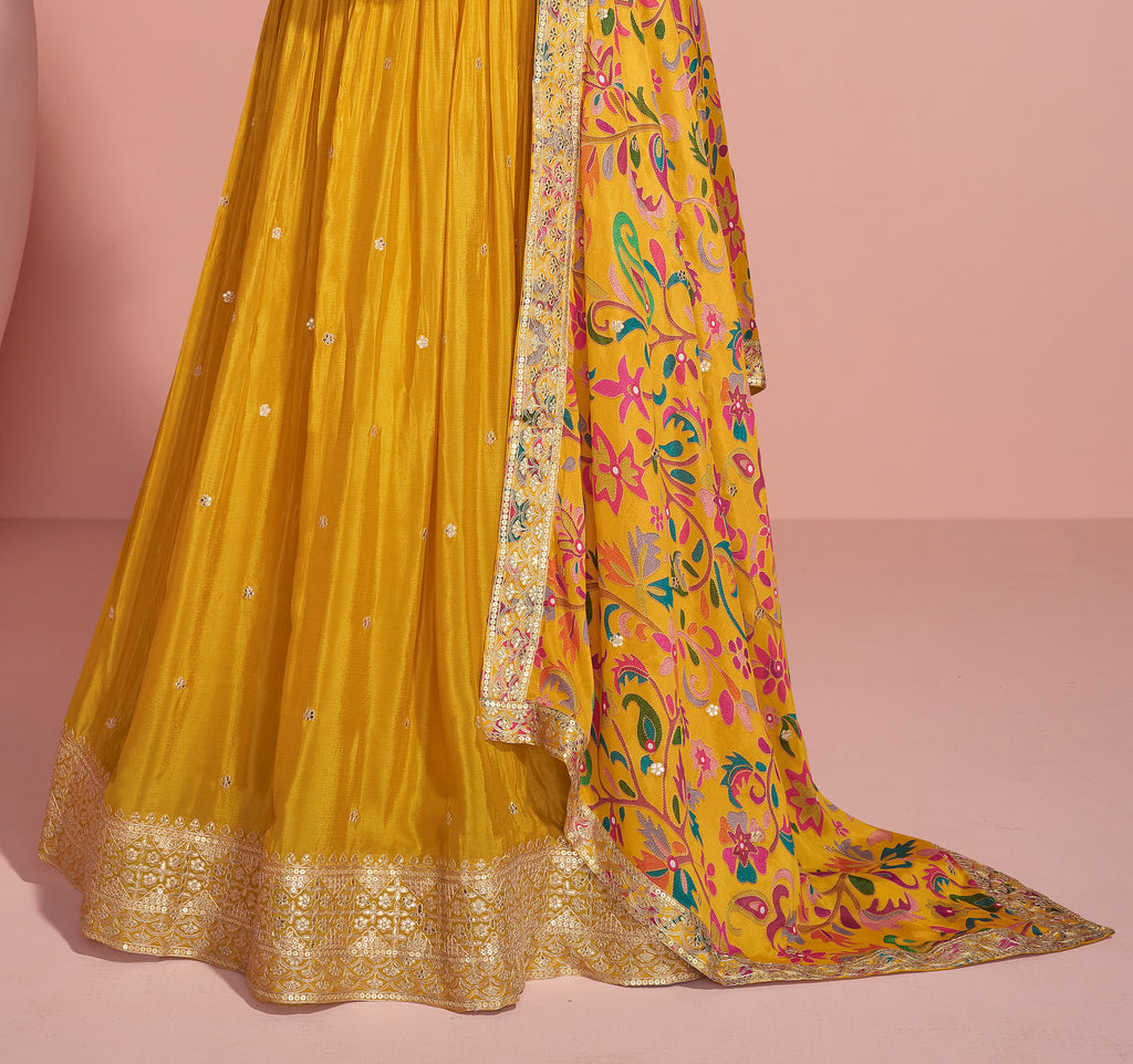 Yellow Designer Embroidered Premium Chinon Silk Anarkali Gown-Saira's Boutique