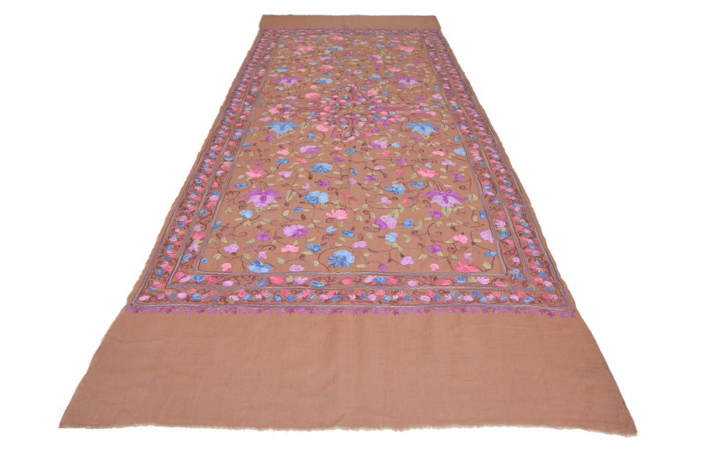 Brown Pure Pashmina Hand Embroidered Kashmiri Shawl-Saira's Boutique