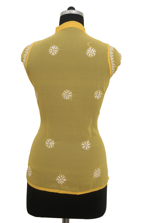 Yellow Georgette Top with Chikankari Embroidery-Saira's Boutique