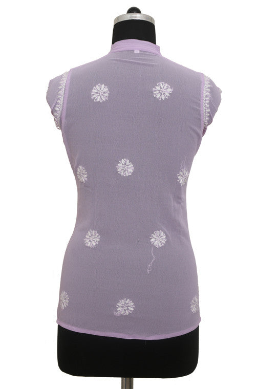 Light Purple Georgette Top with Chikankari Embroidery-Saira's Boutique