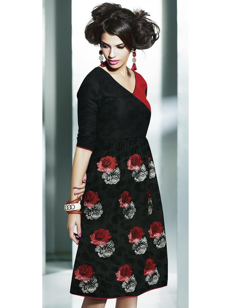 Black & Red Embroidered Pashmina Kurti-Saira's Boutique