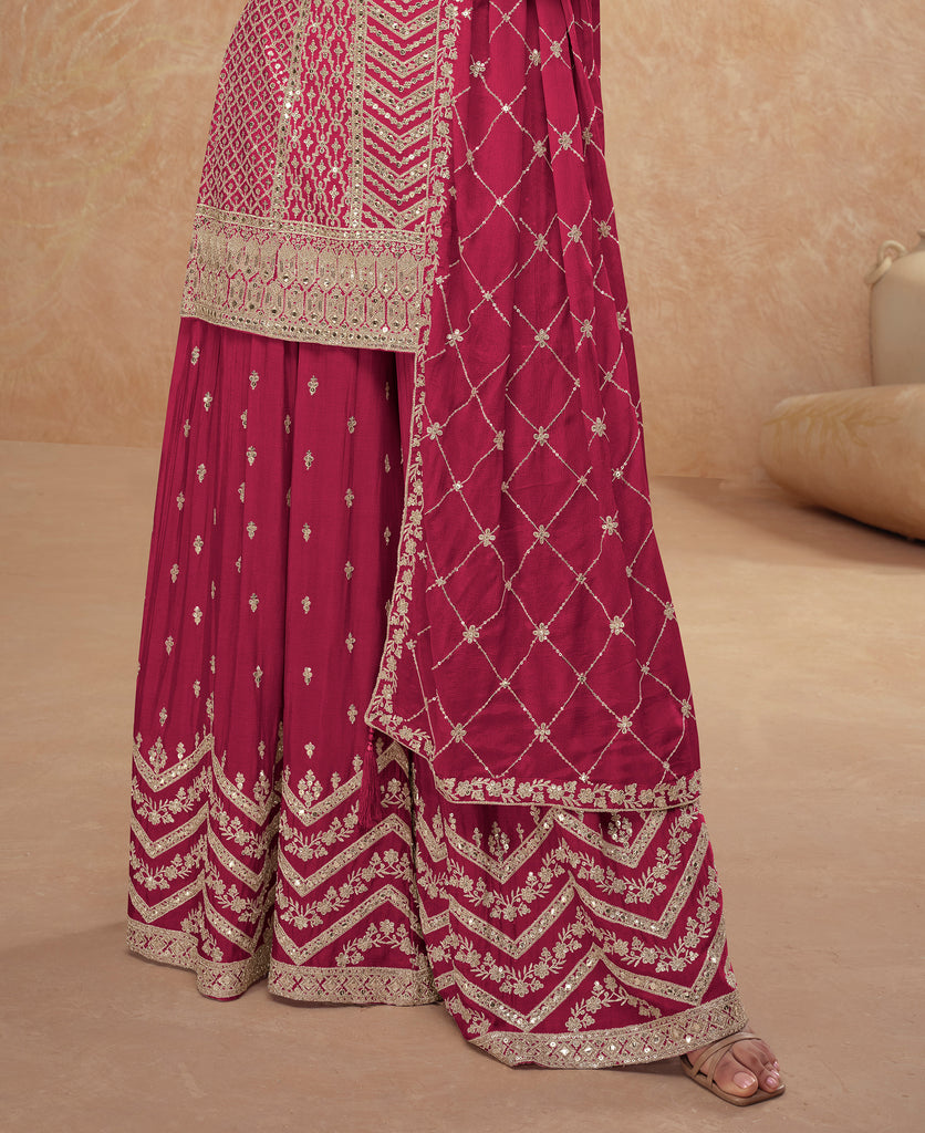 Berry Pink Designer Embroidered Wedding Sharara Suit-Saira's Boutique