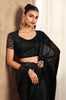 Black Designer Embroidered Chiffon Wedding Party Wear Saree-Saira's Boutique
