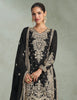 Black Designer Embroidered Chinon Silk Party Wear Palazzo Suit-Saira's Boutique