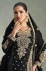 Black Designer Embroidered Chinon Silk Party Wear Palazzo Suit-Saira's Boutique