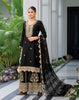 Black Designer Embroidered Chinon Silk Party Wear Palazzo Suit-Saira's Boutique