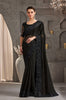 Black Designer Embroidered Crystal Chiffon Party Wear Saree-Saira's Boutique