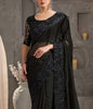 Black Designer Embroidered Crystal Chiffon Party Wear Saree-Saira's Boutique
