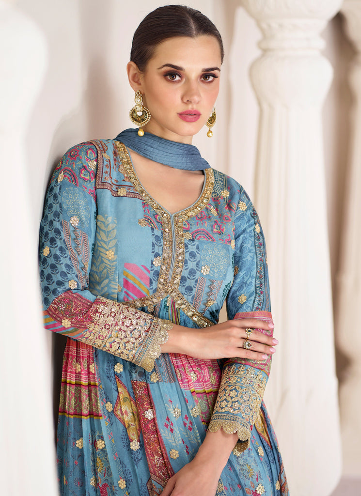 Blue Designer Embroidered Party Wear Anarkali Suit | Saira's Boutique