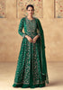 Bottle Green Designer Heavy Embroidered Lehenga Style Wedding Anarkali-Saira's Boutique