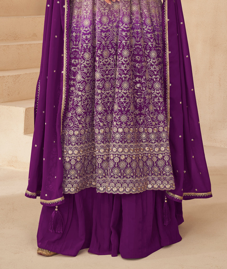 Bright Purple Designer Embroidered Wedding Sharara Suit-Saira's Boutique