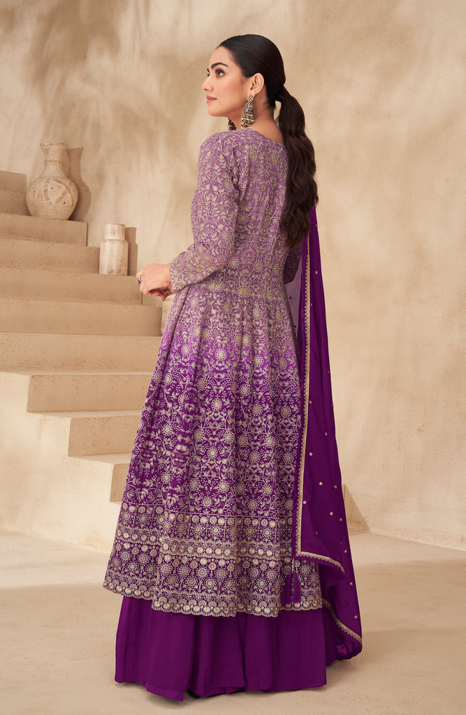 Bright Purple Designer Embroidered Wedding Sharara Suit-Saira's Boutique