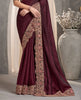Burgundy & Beige Designer Embroidered Crush Wedding Party Wear Saree-Saira's Boutique