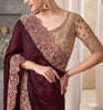 Burgundy & Beige Designer Embroidered Crush Wedding Party Wear Saree-Saira's Boutique