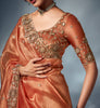 Burnt Orange Designer Embroidered Tissue Organza Wedding Party Wear Saree-Saira's Boutique