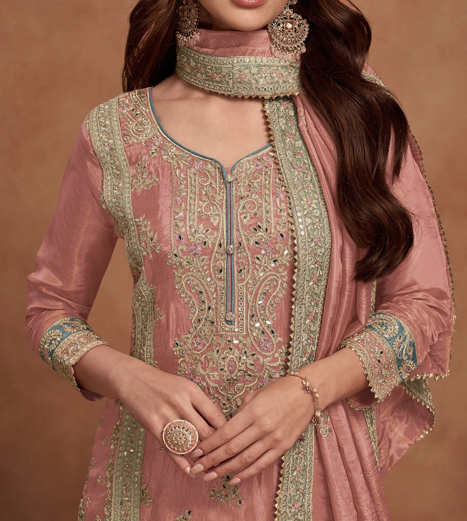 Carnation Pink Designer Embroidered Fancy Silk Party Wear Suit-Saira's Boutique