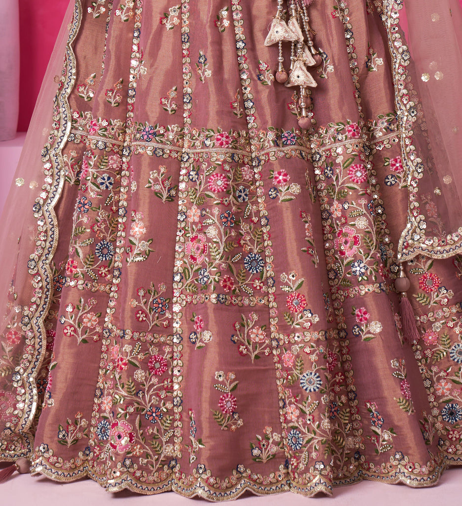 Copper Rose Designer Embroidered Wedding Bridal Net Lehenga Choli-Saira's Boutique