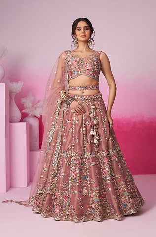 Green Designer Embroidered Wedding Bridal Net Lehenga Choli