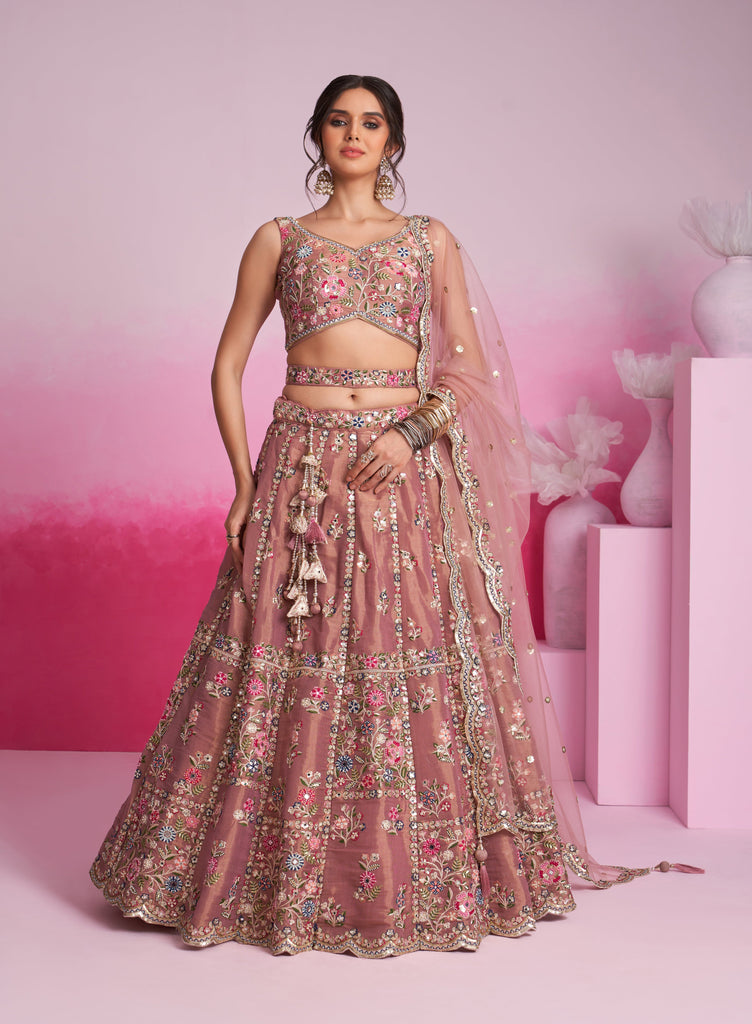 Copper Rose Designer Embroidered Wedding Bridal Net Lehenga Choli-Saira's Boutique
