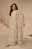 Cream Beige Designer Embroidered Chinon Silk Party Wear Palazzo Suit-Saira's Boutique