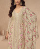 Cream Beige Designer Embroidered Chinon Silk Party Wear Palazzo Suit-Saira's Boutique