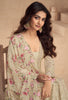 Cream Beige Designer Embroidered Chinon Silk Party Wear Palazzo Suit-Saira's Boutique