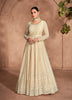 Cream Designer Heavy Embroidered Pure Georgette Anarkali Suit-Saira's Boutique