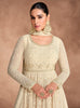 Cream Designer Heavy Embroidered Pure Georgette Anarkali Suit-Saira's Boutique