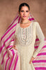 Cream & Pink Designer Heavy Embroidered Pure Georgette Anarkali Suit-Saira's Boutique